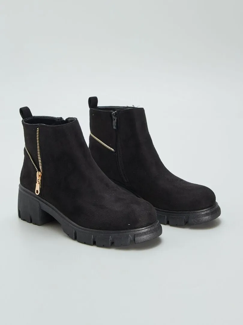 Botines de antelina con cierre - NEGRO