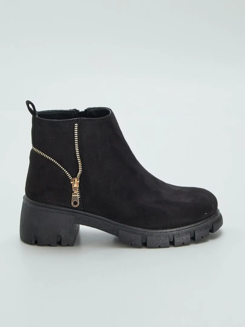 Botines de antelina con cierre - NEGRO