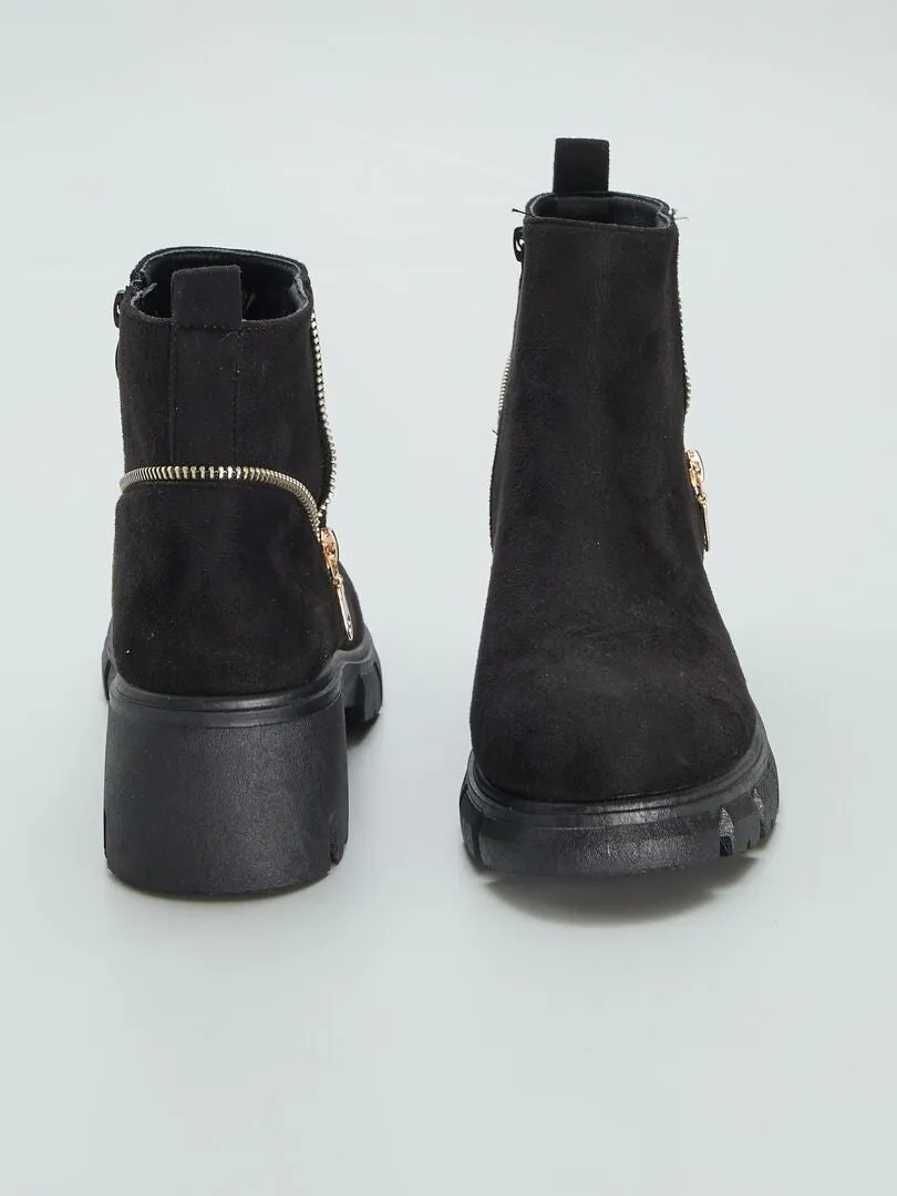 Botines de antelina con cierre - NEGRO