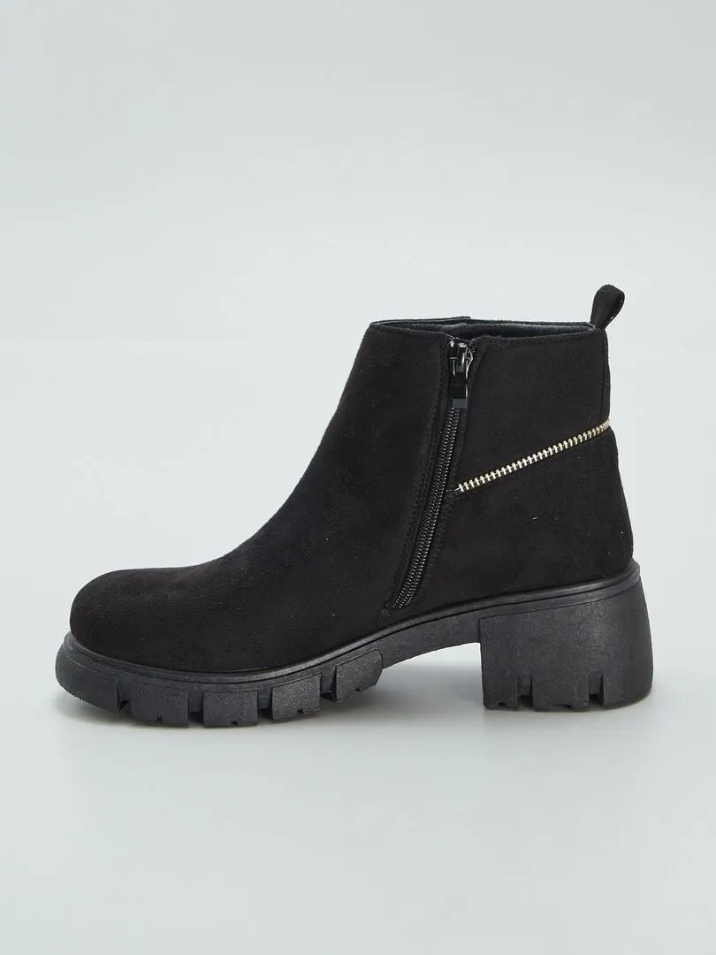 Botines de antelina con cierre - NEGRO