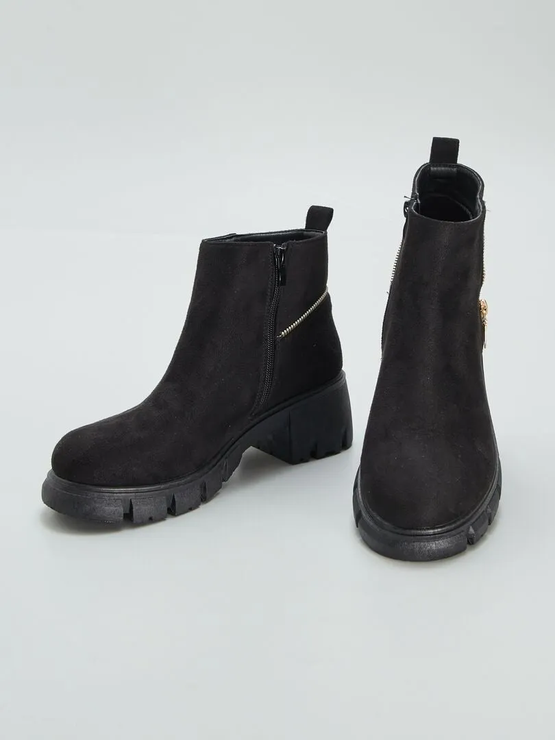 Botines de antelina con cierre - NEGRO